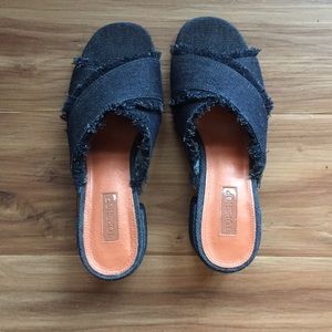 Topshop Frayed Denim Mules